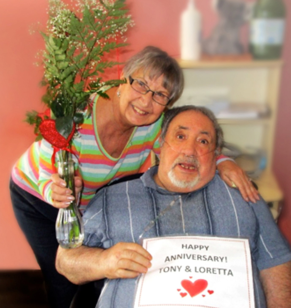 Two seniors, Loretta and Tony, celebrating their anniversary.