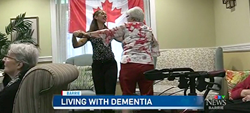 picture of Mildred dancing with one of the female residents in Waterford Barrie Retirement Residence