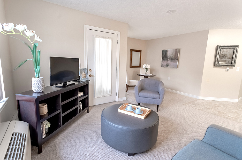 TV area in one of the suites at Masonville Manor Retirement Residence in London