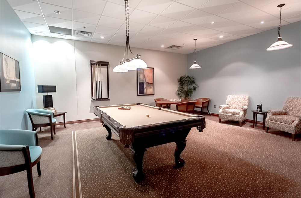 Entertainment room at Royale Place Retirement Residence in Kingston