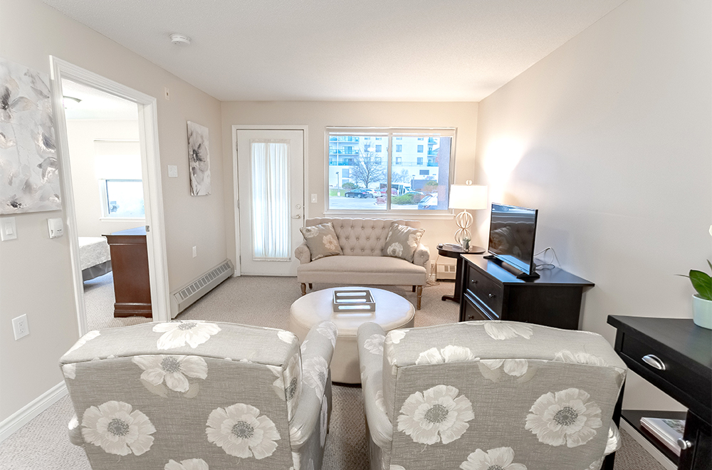The couch area in one of the suites at Masonville Manor Retirement Residence in London