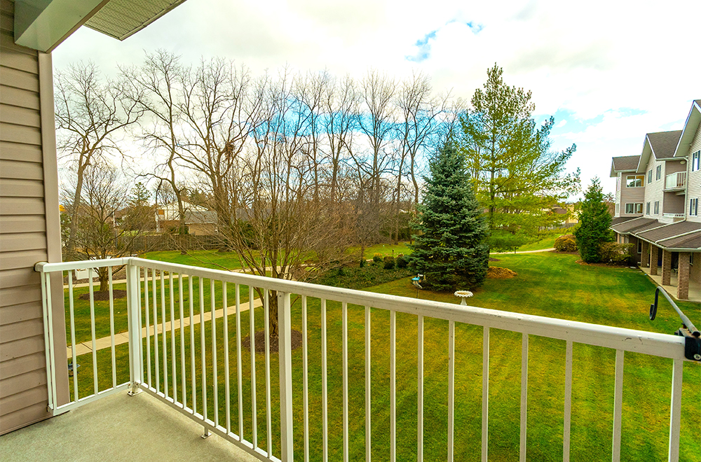 A balcony view of the suite at Fairwinds Lodge Retirement Residence in Sarnia