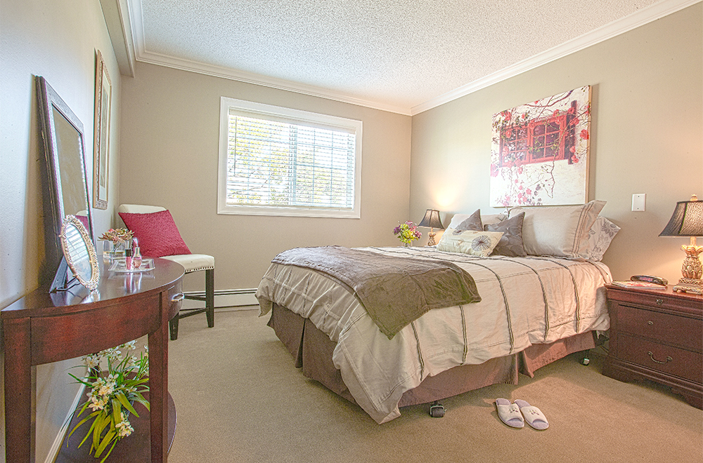 One of the suite bedrooms at The Shores Retirement Residence in Kamloops