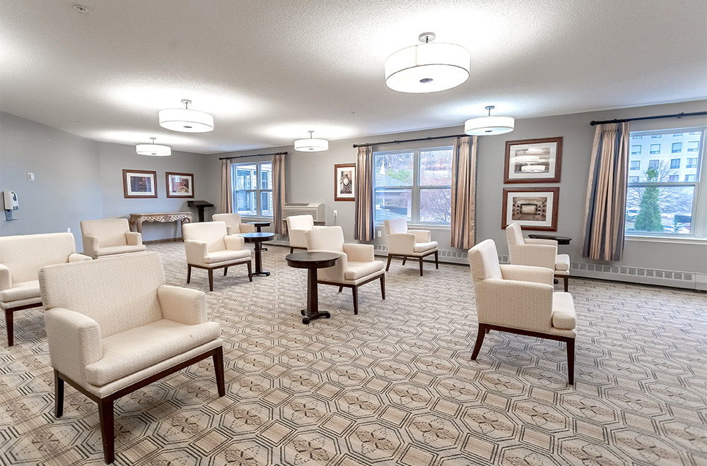 Seating area at the TV room at Masonville Manor Retirement Residence in London
