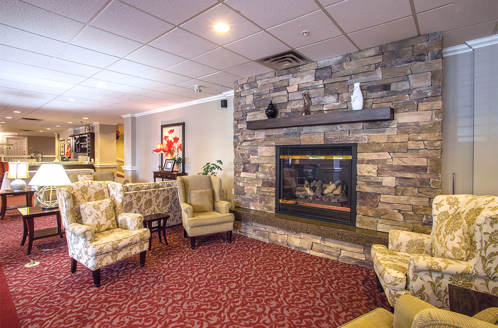Fireplace at Orchard Valley Retirement Residence in Vernon