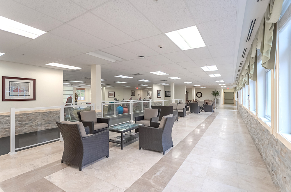 Overview of the seating area in the corridor at Kawartha Lakes Retirement Residence in Bobcaygeon