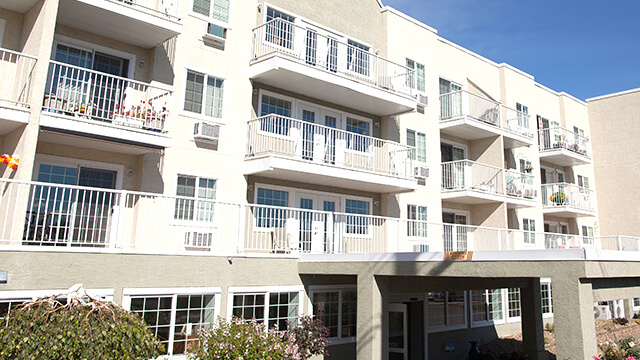 exterior shot of The Shores Retirement Residence in Kamloops, BC