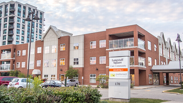 image of front entrance of Langstaff Square Care Community in Richmond Hill