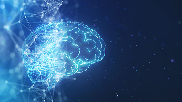 Abstract image of making AI brain by low poly wire frame network