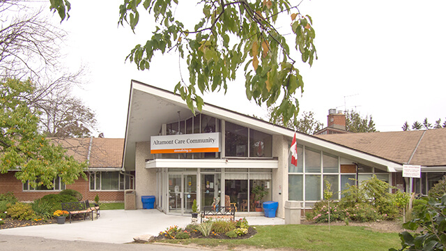 image of the front entrance of Altamont Care Community in Scarborough