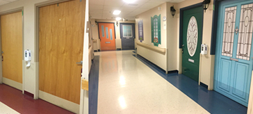 image of before and after pictures of the doors to resident's rooms.