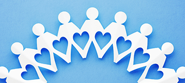 paper art of a group of people form into many heart shapes