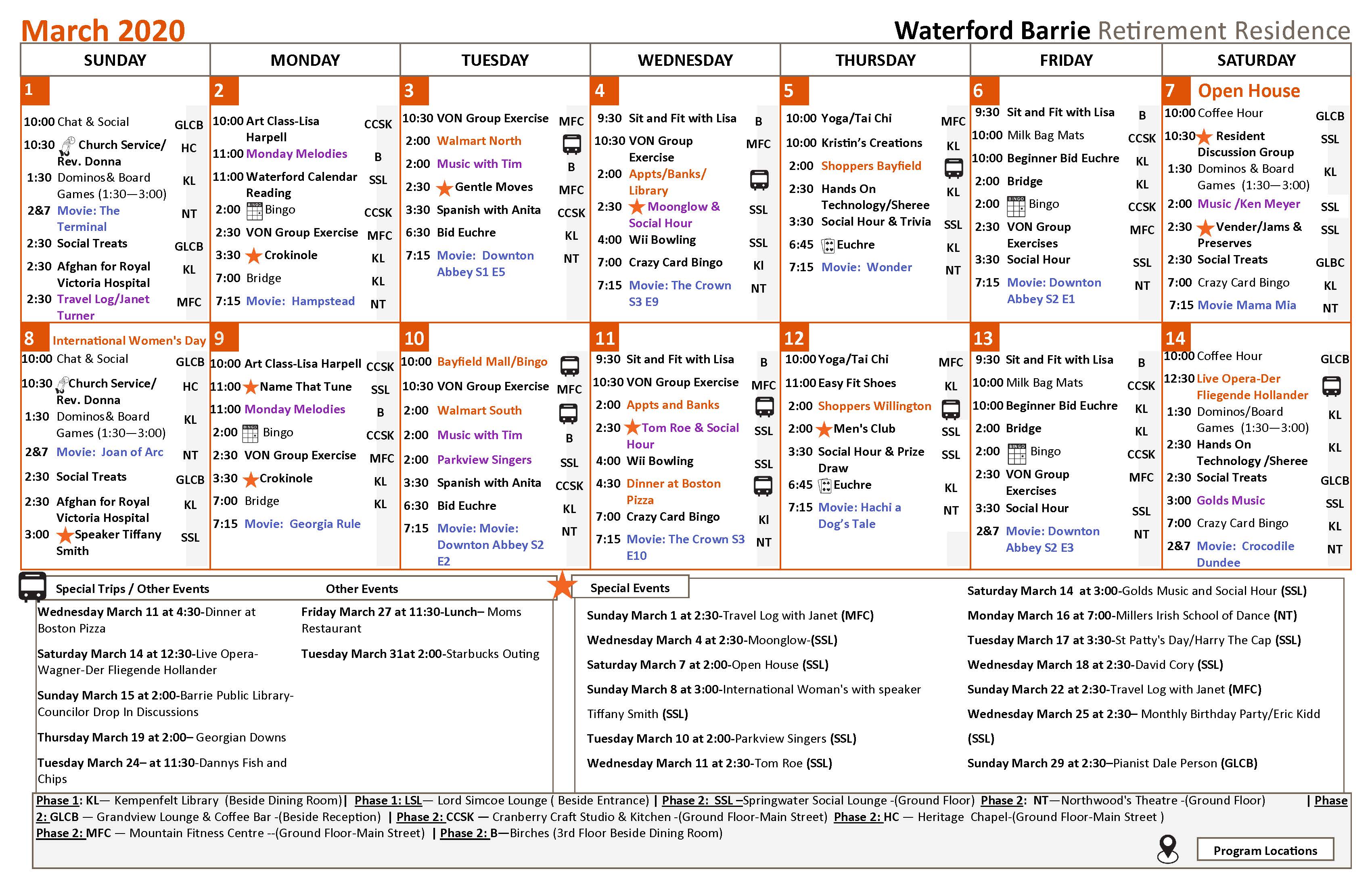 sienna living retirement homes barrie senior elder daily page calendar
