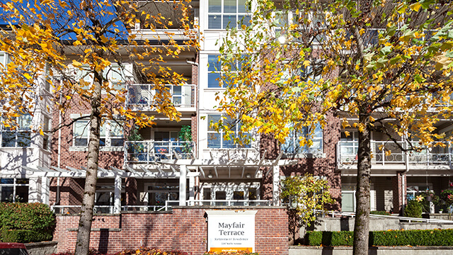 exterior shot of Mayfair Terrace Retirement Residence in Port Coquitlam, BC